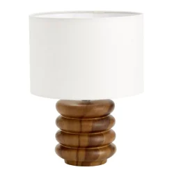 Lampe à poser céramique base ronde effet bois noyer Ø23xH33cm