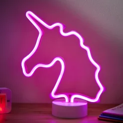 Lampe à poser d'ambiance néon rose forme licorne 20x10xH24,5cm