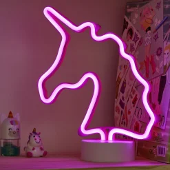 Lampe à poser d'ambiance néon rose forme licorne 20x10xH24,5cm