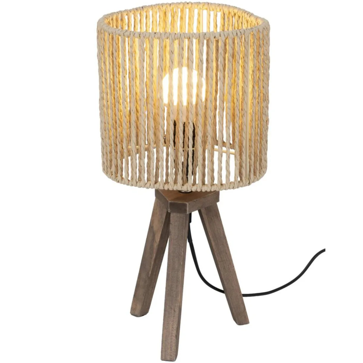 Lampe à poser trépied bois abat-jour papier tressé Ø16xH32,5cm < Gifi Outlet