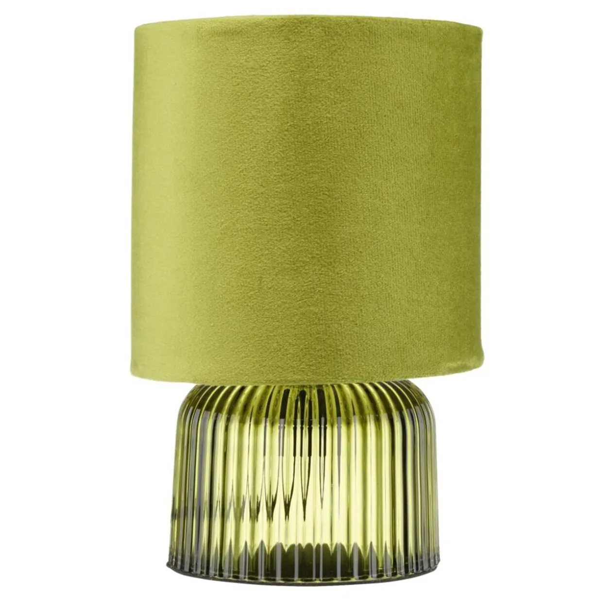 Lampe à poser verre strié et abat-jour textile Ø14xH21cm (3 modèles)