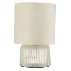 Lampe à poser verre strié et abat-jour textile Ø14xH21cm (3 modèles)