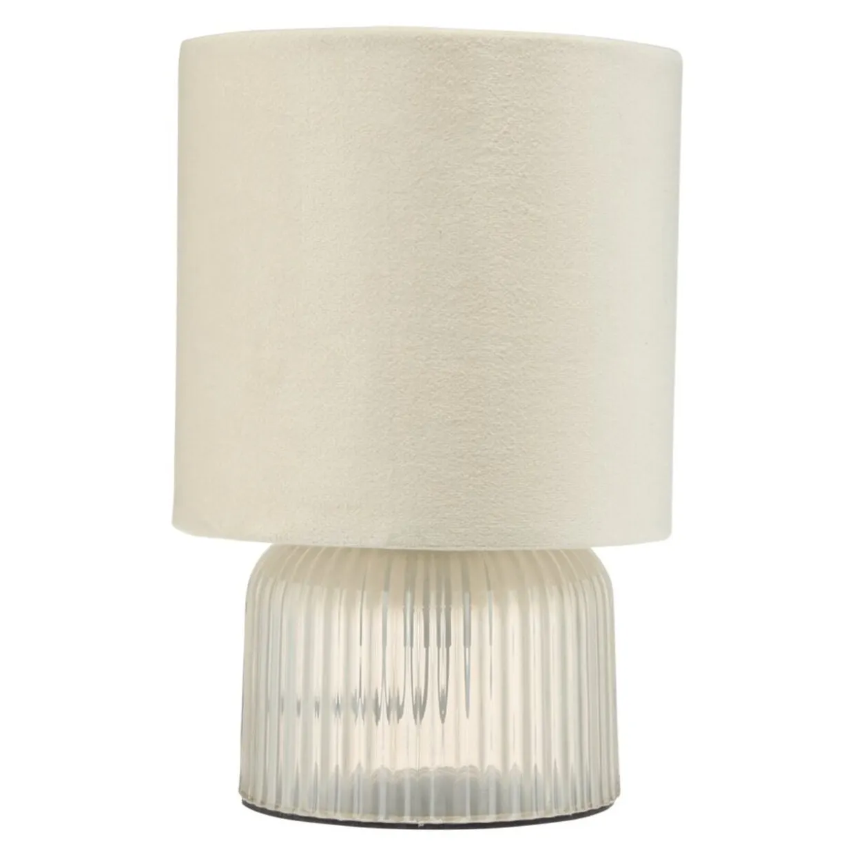Lampe à poser verre strié et abat-jour textile Ø14xH21cm (3 modèles)