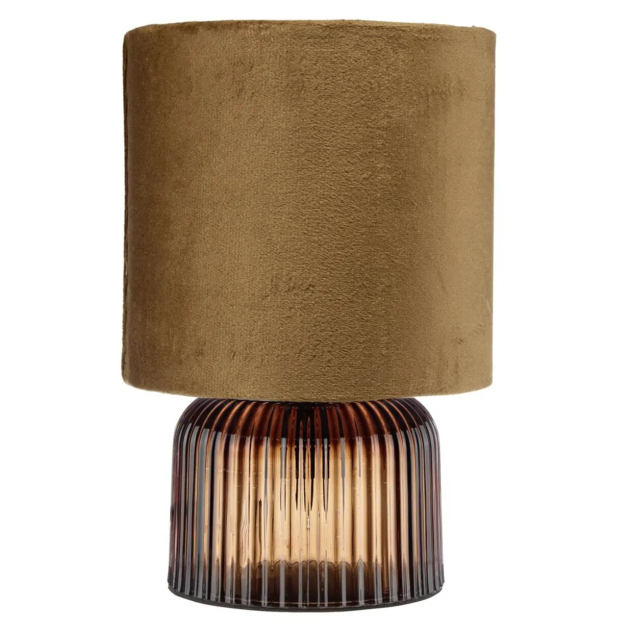 Lampe à poser verre strié et abat-jour textile Ø14xH21cm (3 modèles)
