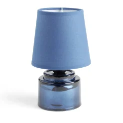 Lampe à poser Ø12xH22cm verre et polyester bleu