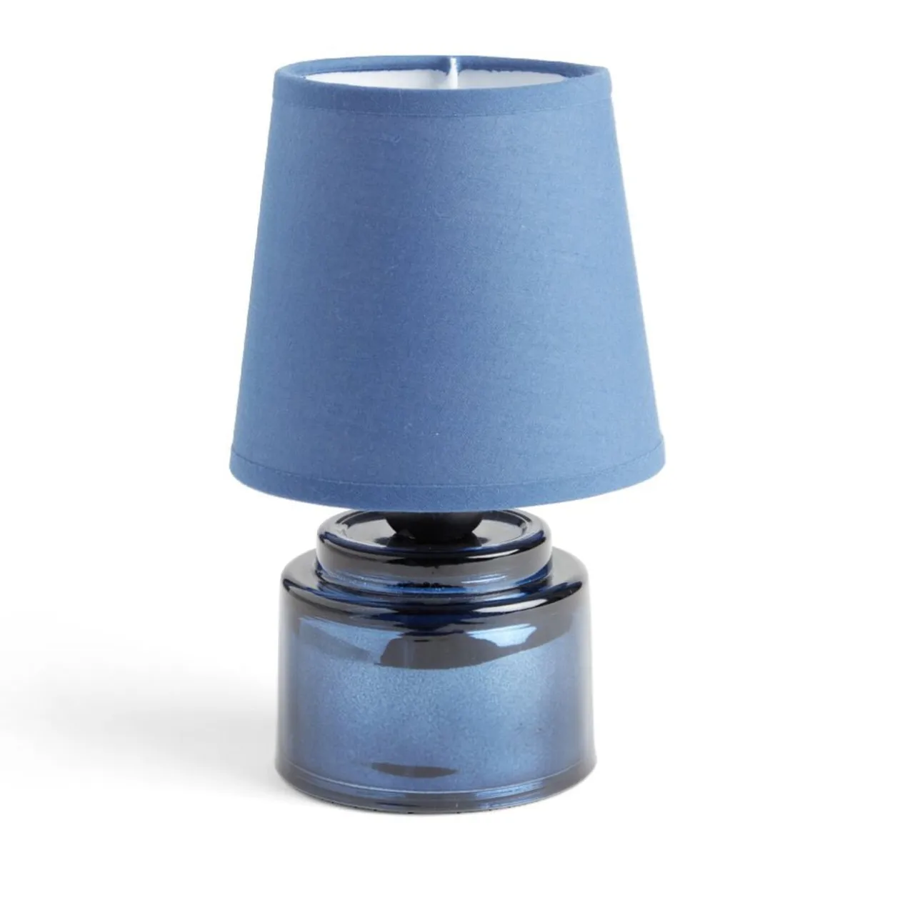 Lampe à poser Ø12xH22cm verre et polyester bleu