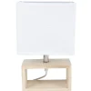 Lampe rectangulaire blanche socle bois