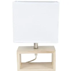 Lampe rectangulaire blanche socle bois