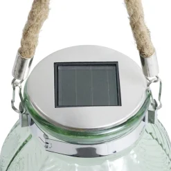 Lampe solaire à poser ou suspendre en verre et jute Ø11xH12,5cm (2 modèles)