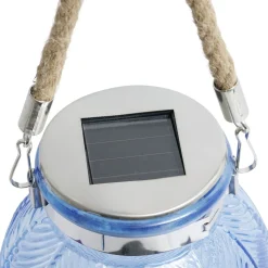 Lampe solaire à poser ou suspendre en verre et jute Ø11xH12,5cm (2 modèles)