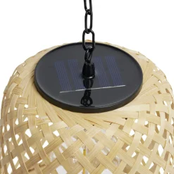 Lampe solaire suspension beige en bambou et fer Ø18xH20,5cm < Gifi Outlet