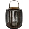 Lanterne ajourée métal et bois noir et marron Ø19,5xH30cm