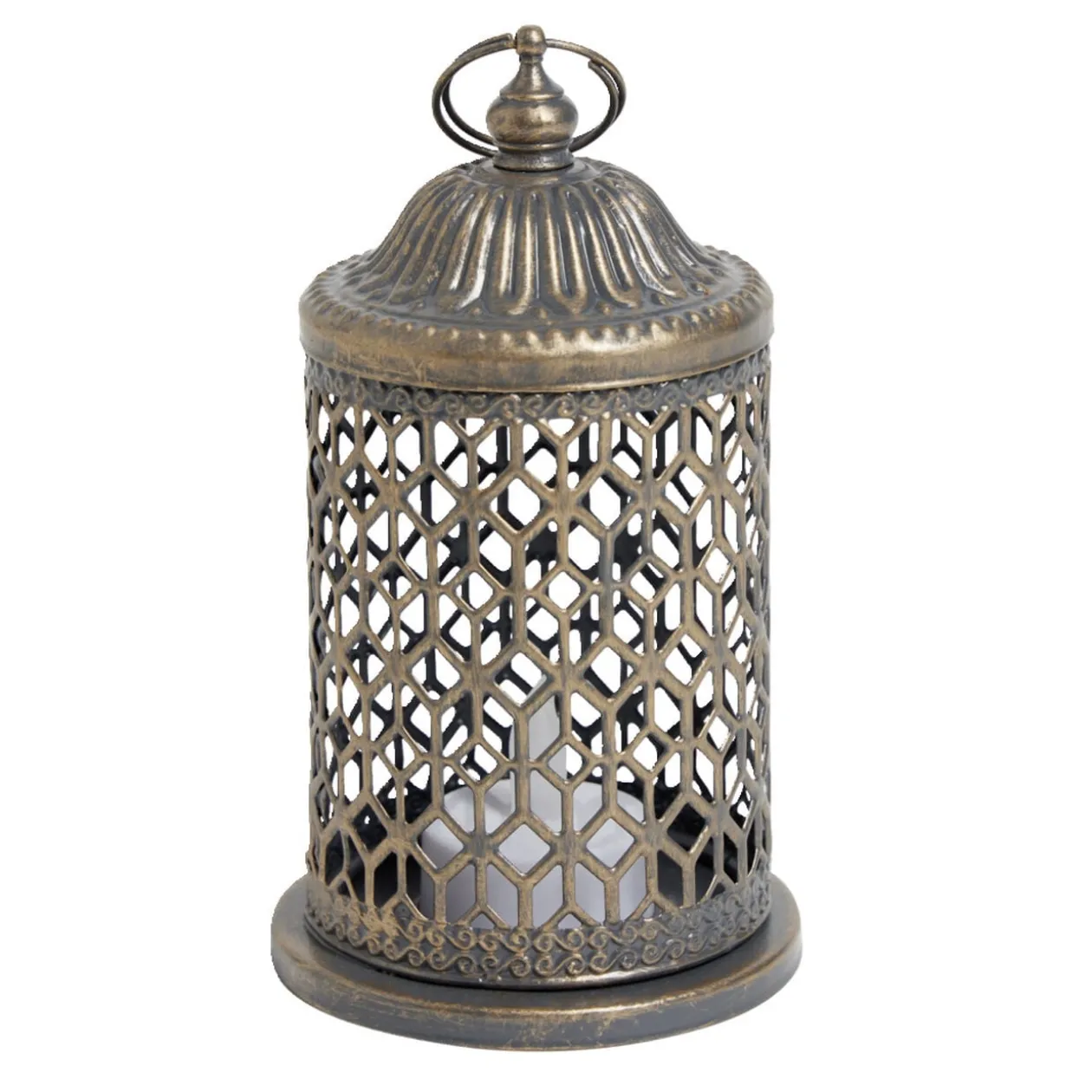 Lanterne bougie LED style oriental H15cm argenté