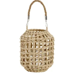 Lanterne décorative verre et papier tressé beige Ø15xH18cm < Gifi