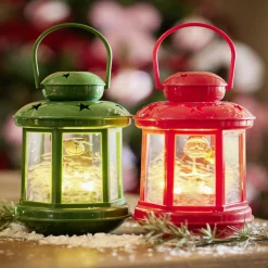 Lanterne de Noël lumineuse avec personnage à poser H17,5cm (2 modèles)