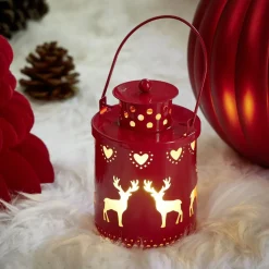 Lanterne de Noël lumineuse plastique Ø8xH15cm (2 modèles)