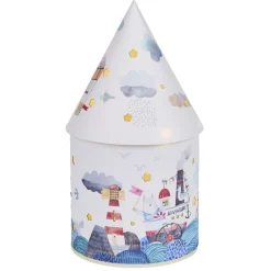 Lanterne design bateau 3 LED Ø7,5xH15cm blanc et bleu
