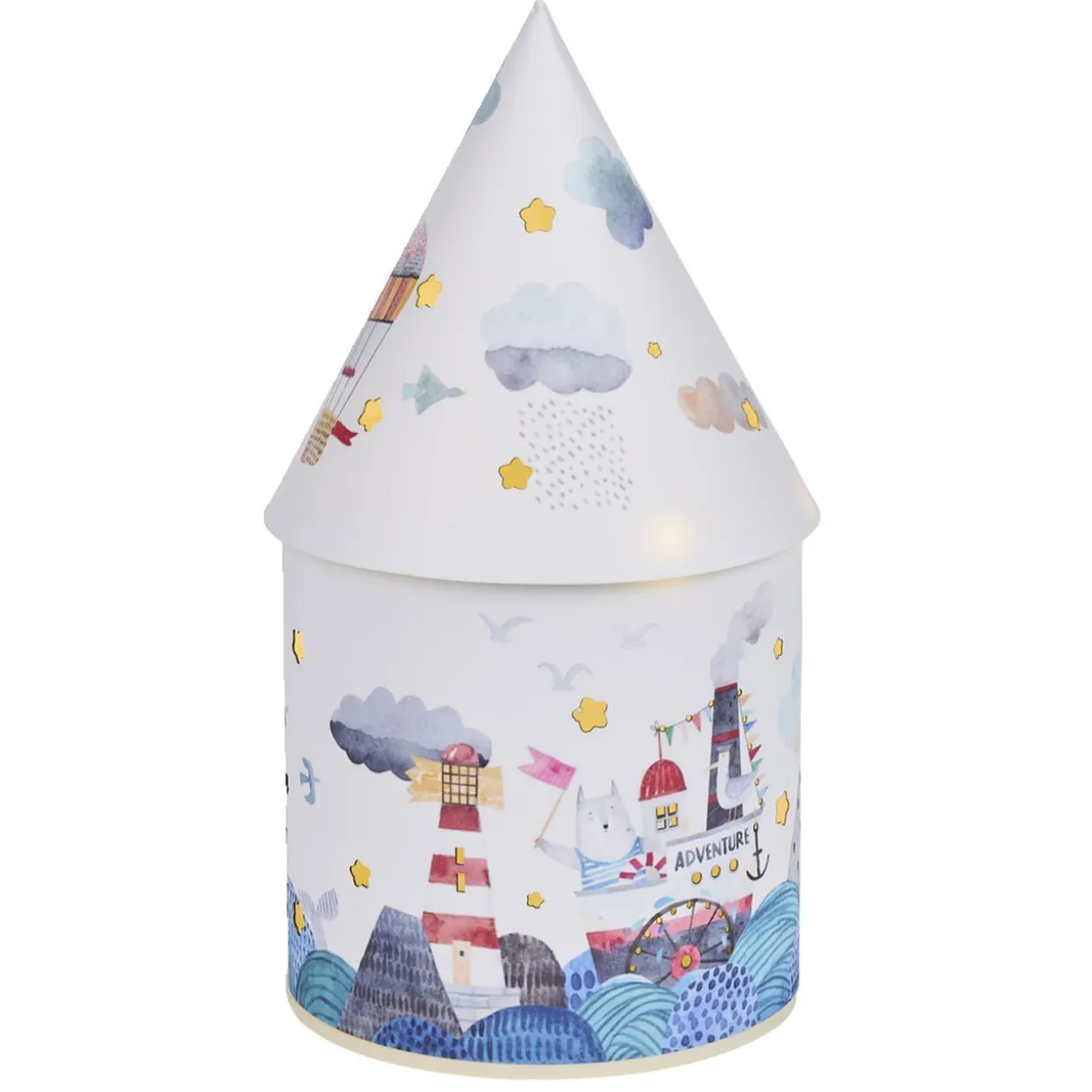 Lanterne design bateau 3 LED Ø7,5xH15cm blanc et bleu