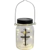 Lanterne funéraire solaire LED en verre avec croix à l'intérieur Ø7xH14cm