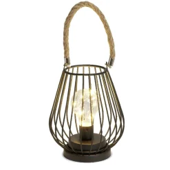 Lanterne LED ajourée métal noir poignée jute Ø15xH18cm < Gifi Discount