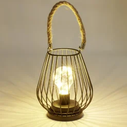 Lanterne LED ajourée métal noir poignée jute Ø15xH18cm < Gifi Discount
