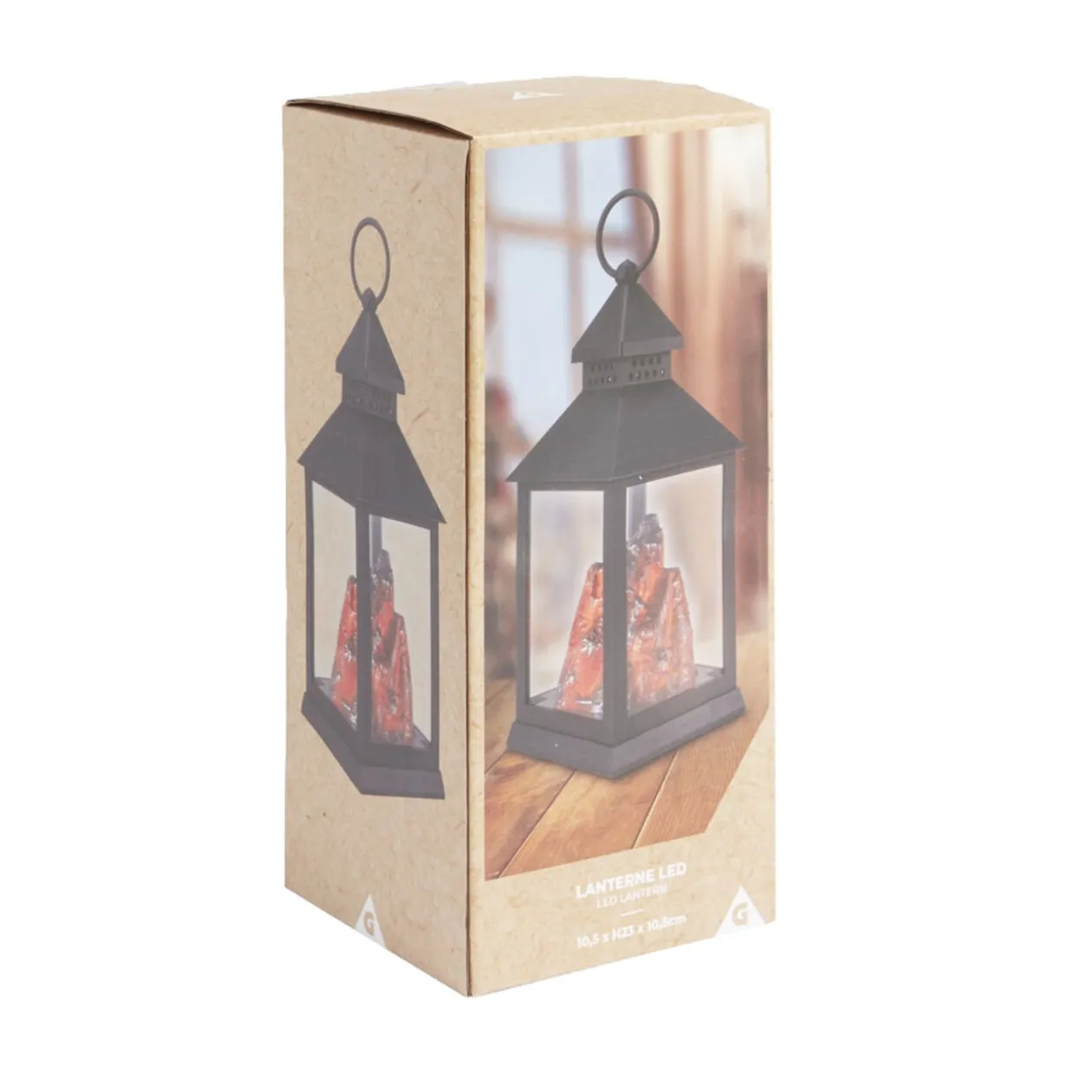 Lanterne LED carré à piles avec braise artificielle 10,5x10,5xH23cm