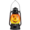 Lanterne LED Halloween tête citrouille orange et noire Ø12xH20,5cm