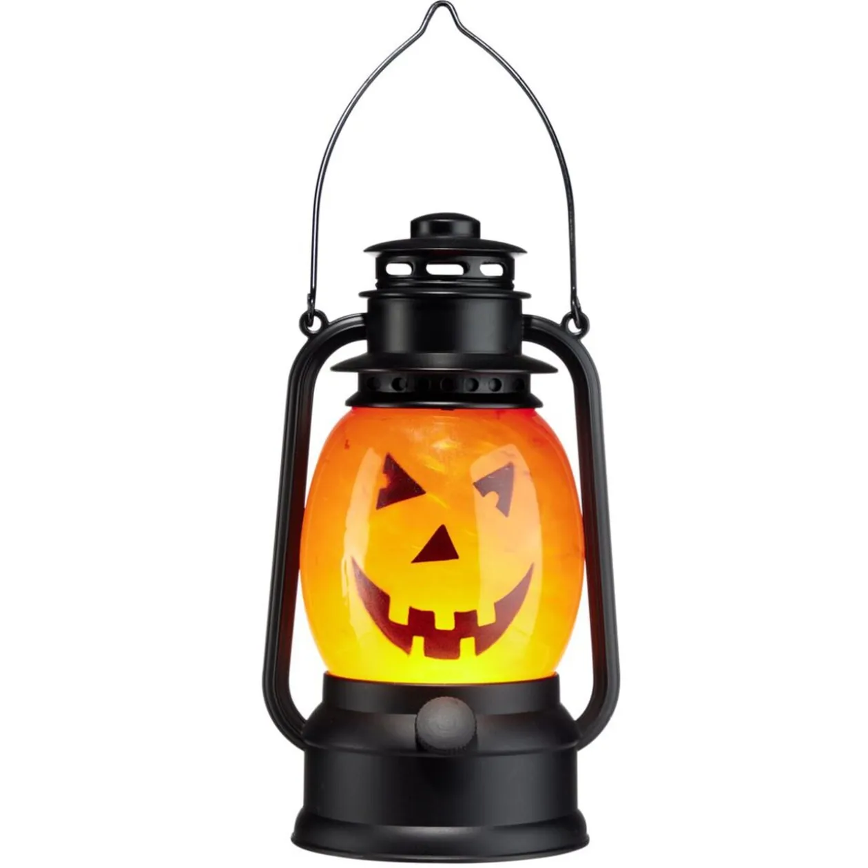 Lanterne LED Halloween tête citrouille orange et noire Ø12xH20,5cm