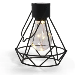 Lanterne solaire ajourée forme géométrique métal noir