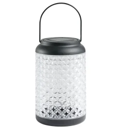 Lanterne solaire décorative plastique effet verre texturé Ø12,5xH20cm