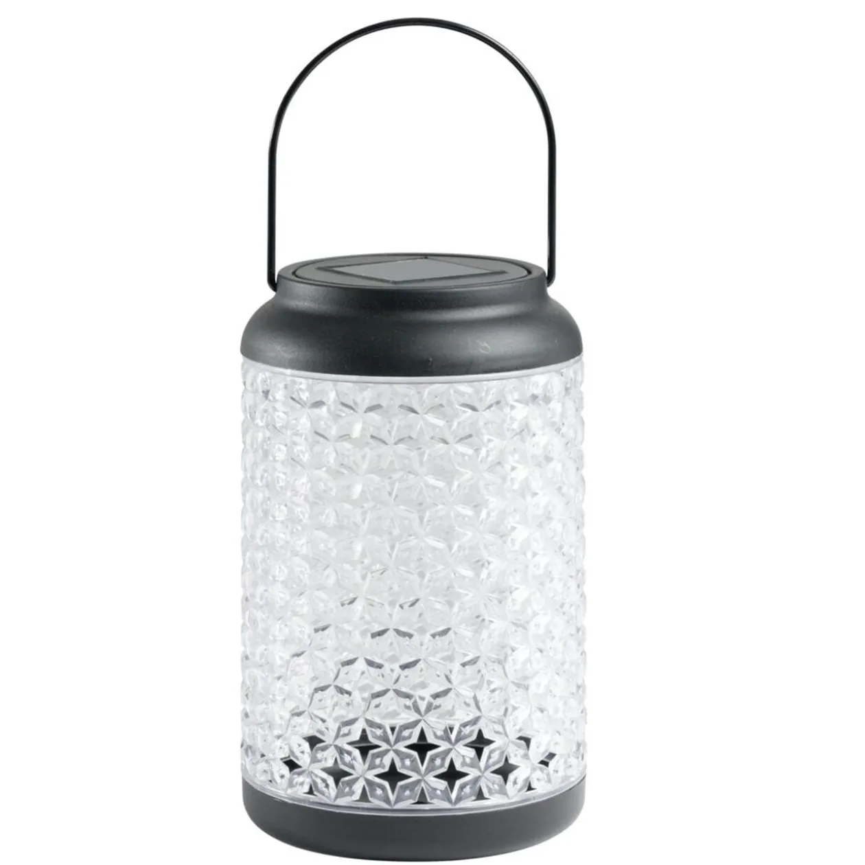 Lanterne solaire décorative plastique effet verre texturé Ø12,5xH20cm