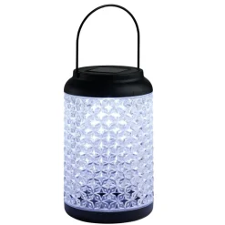 Lanterne solaire décorative plastique effet verre texturé Ø12,5xH20cm