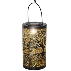 Lanterne solaire ronde LED arbre de vie métal bronze marron Ø10xH28cm
