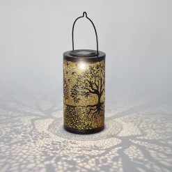 Lanterne solaire ronde LED arbre de vie métal bronze marron Ø10xH28cm