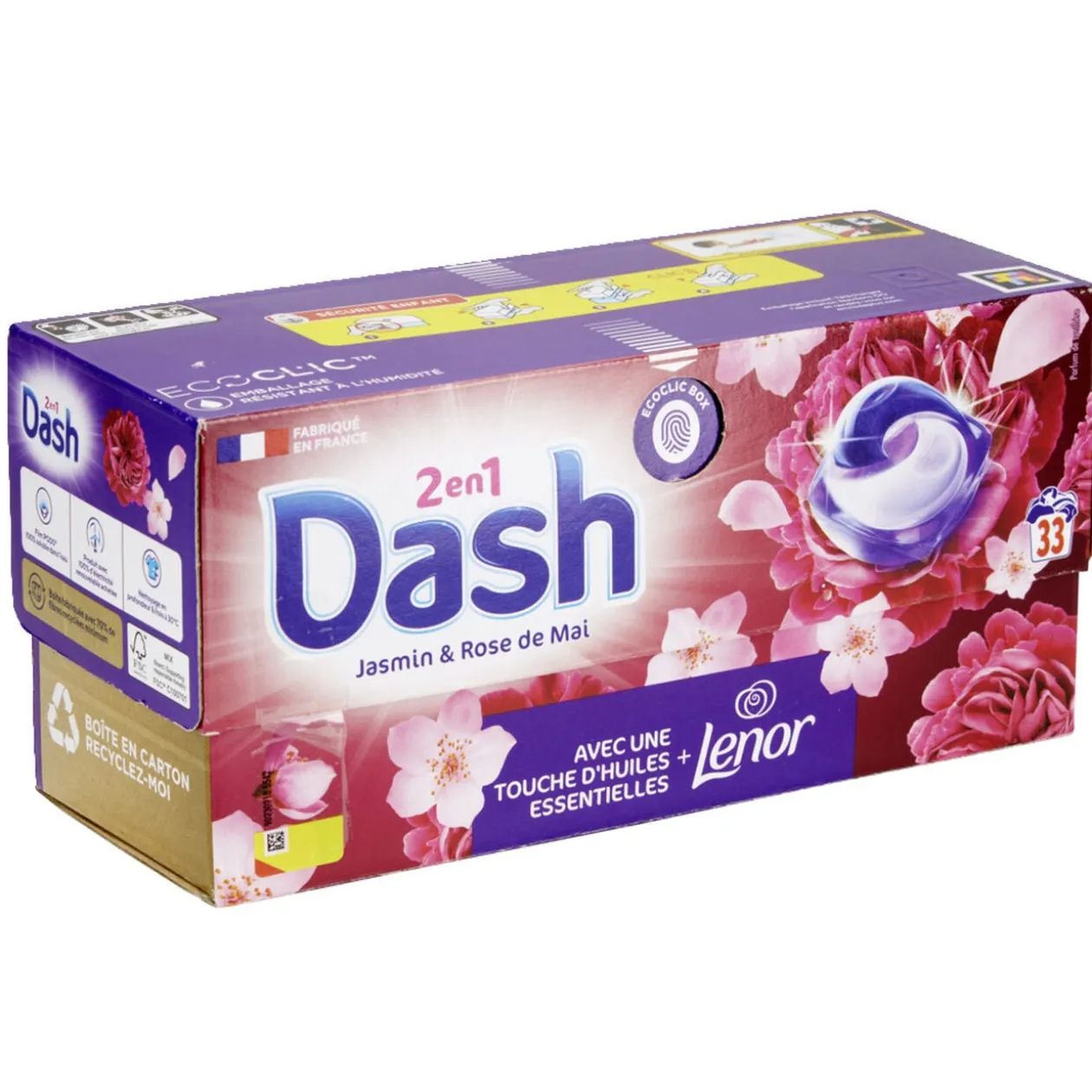 Lessive capsule Dash 2en1 Lenor jasmin et rose de Mai 33 lavages