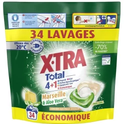 Lessive capsules X-Tra Total savon de Marseille et aloe vera 34 lavages