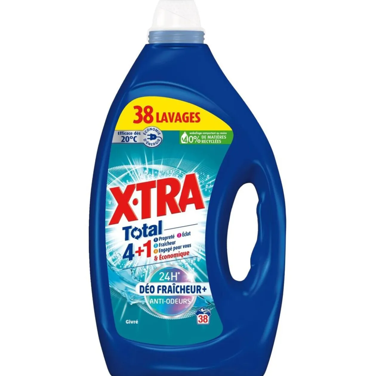 Lessive liquide X-Tra Total 4en1 24H déo fraîcheur anti-odeurs 57 lavages 2,5L