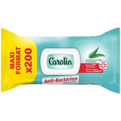 Lingettes multisurface x200 Carolin anti-bactérien sans javel maxi format