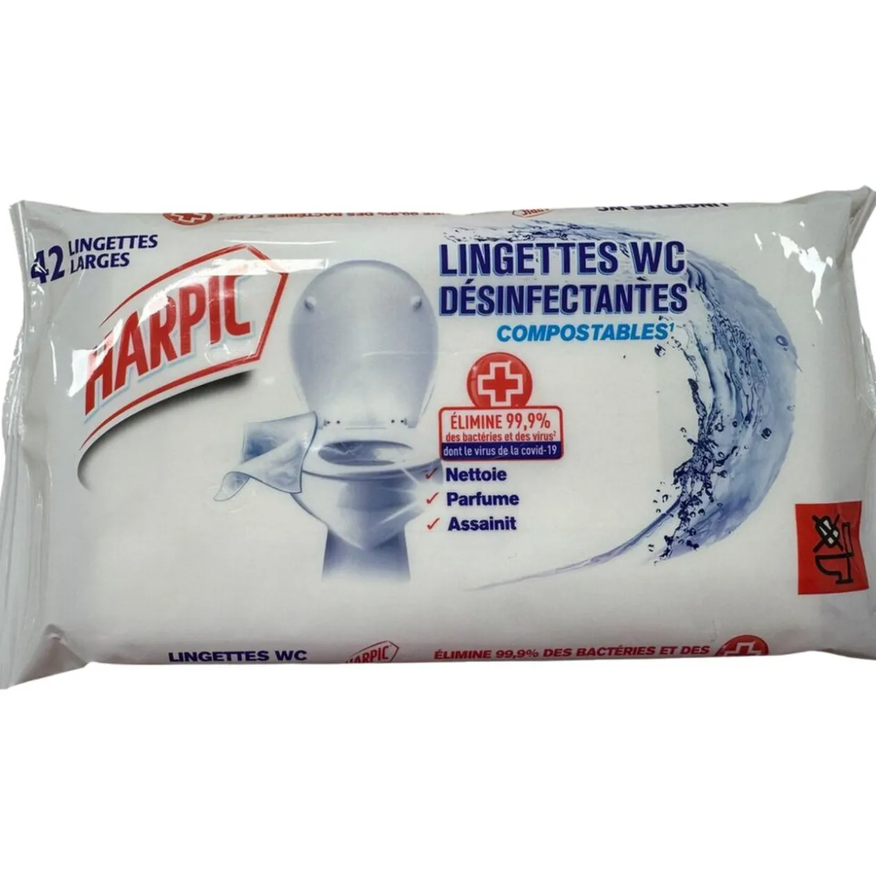 Lingettes WC désinfectantes Harpic compostables x42