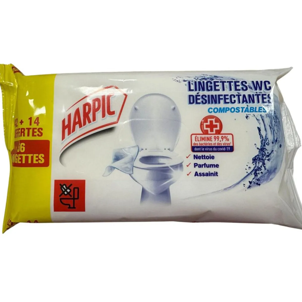 Lingettes WC x56 Harpic désinfectantes compostables nettoie parfume assainit < Gifi Online