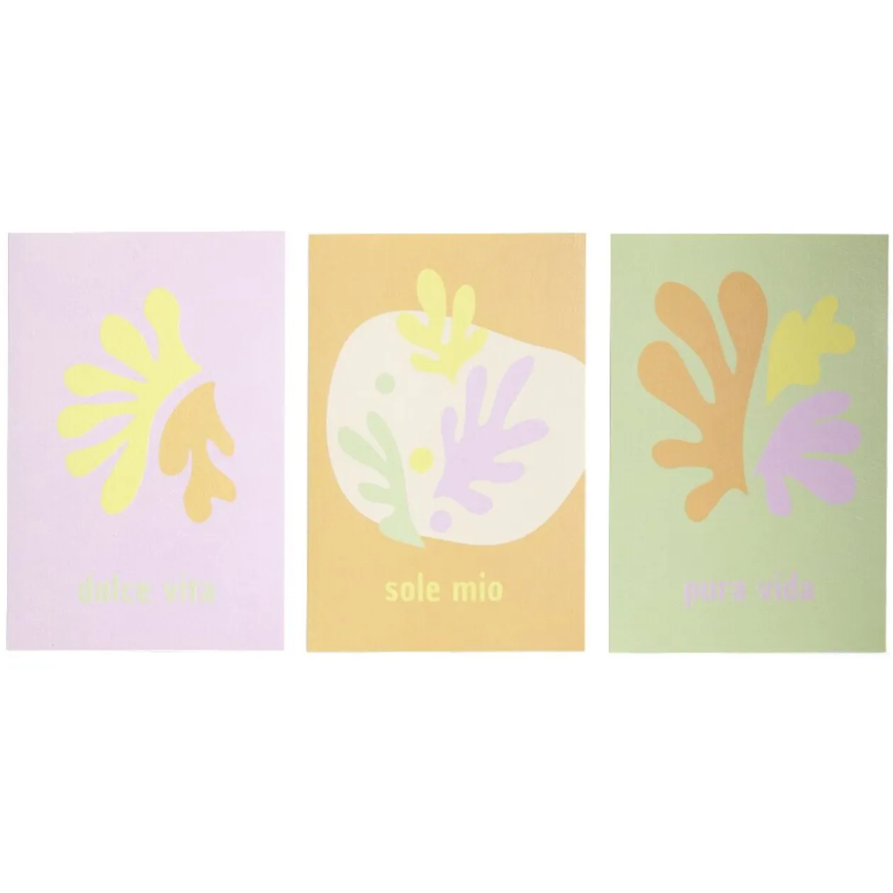 Lot de 3 affiches papier violet orange et vert 10x15cm