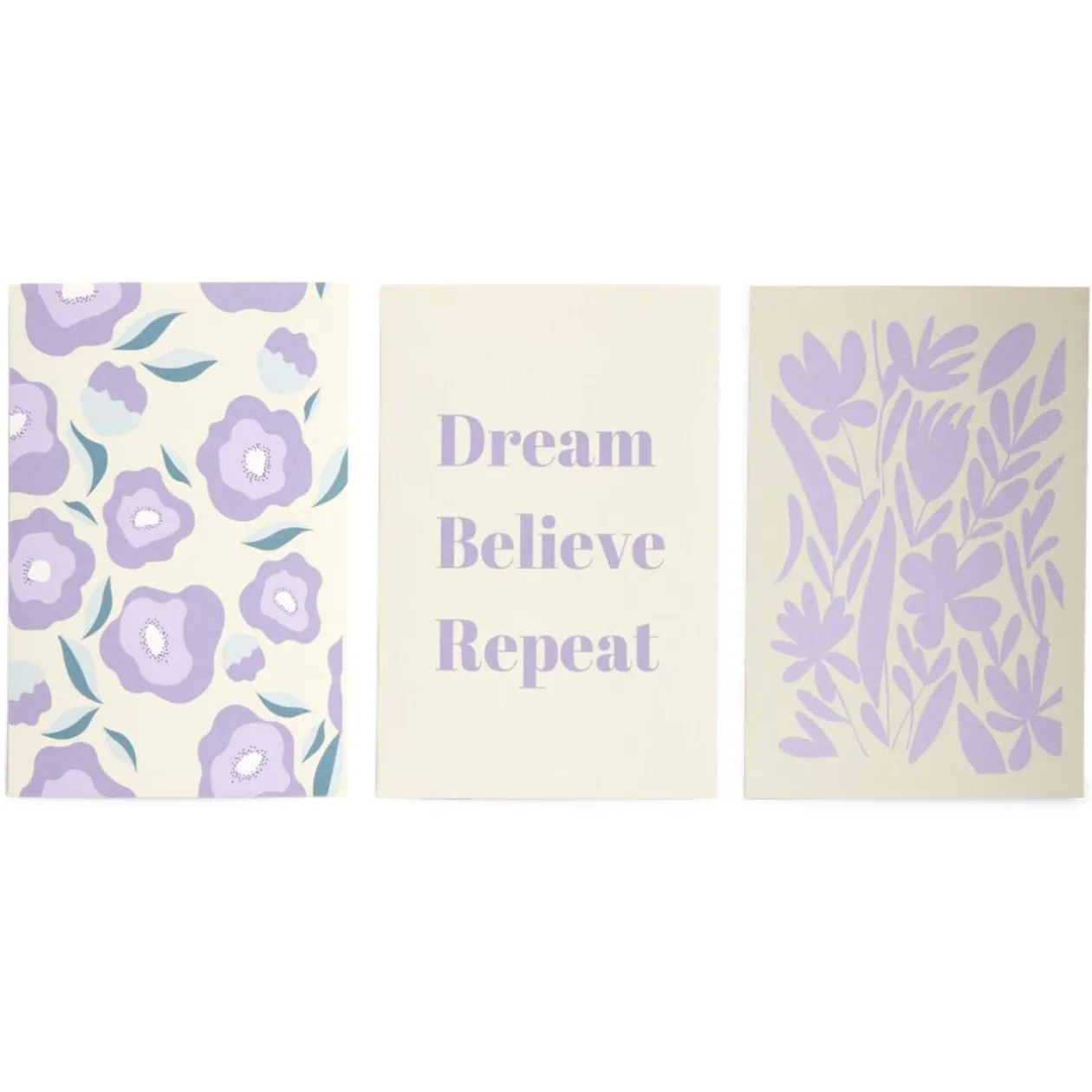 Lot de 3 affiches papier violet et beige 10x15cm