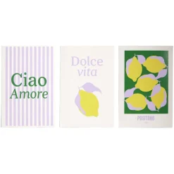 Lot de 3 affiches papier violet jaune et vert 10x15cm