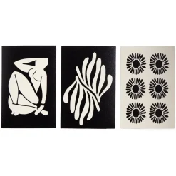 Lot de 3 affiches style Matisse papier noir et beige 10x15cm