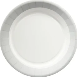 Lot de 10 assiettes carton blanc bord gris Ø23cm