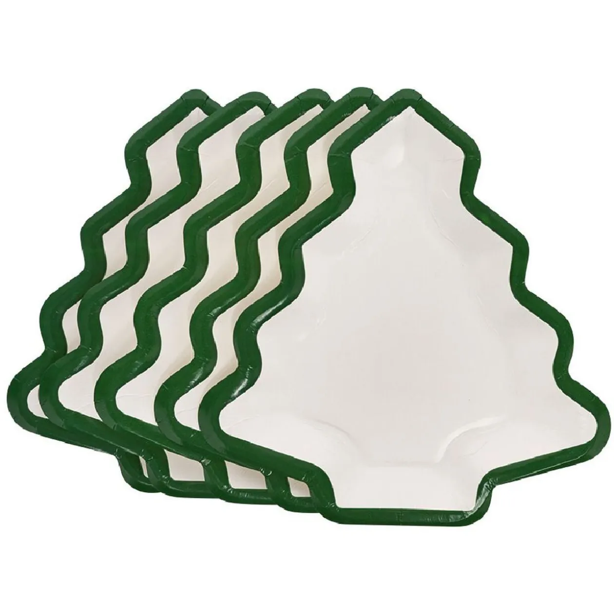 Lot de 10 assiettes carton Sapin blanc avec liseré vert