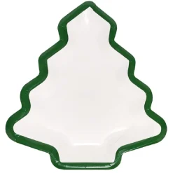 Lot de 10 assiettes carton Sapin blanc avec liseré vert