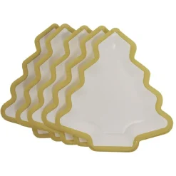 Lot de 10 assiettes carton Sapin blanc avec liseré doré < Gifi Hot