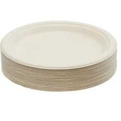 Lot de 50 assiettes plates rondes jetables en canne à sucre