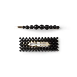 Lot de 2 barrettes à cheveux dorées à perles noires